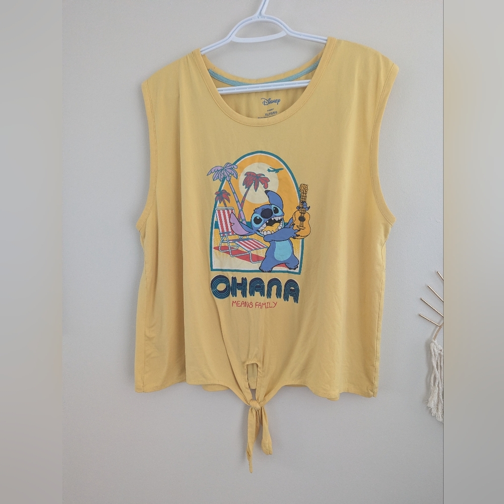 Disney Yellow Stitch Graphic Tie-Front Top For Women
